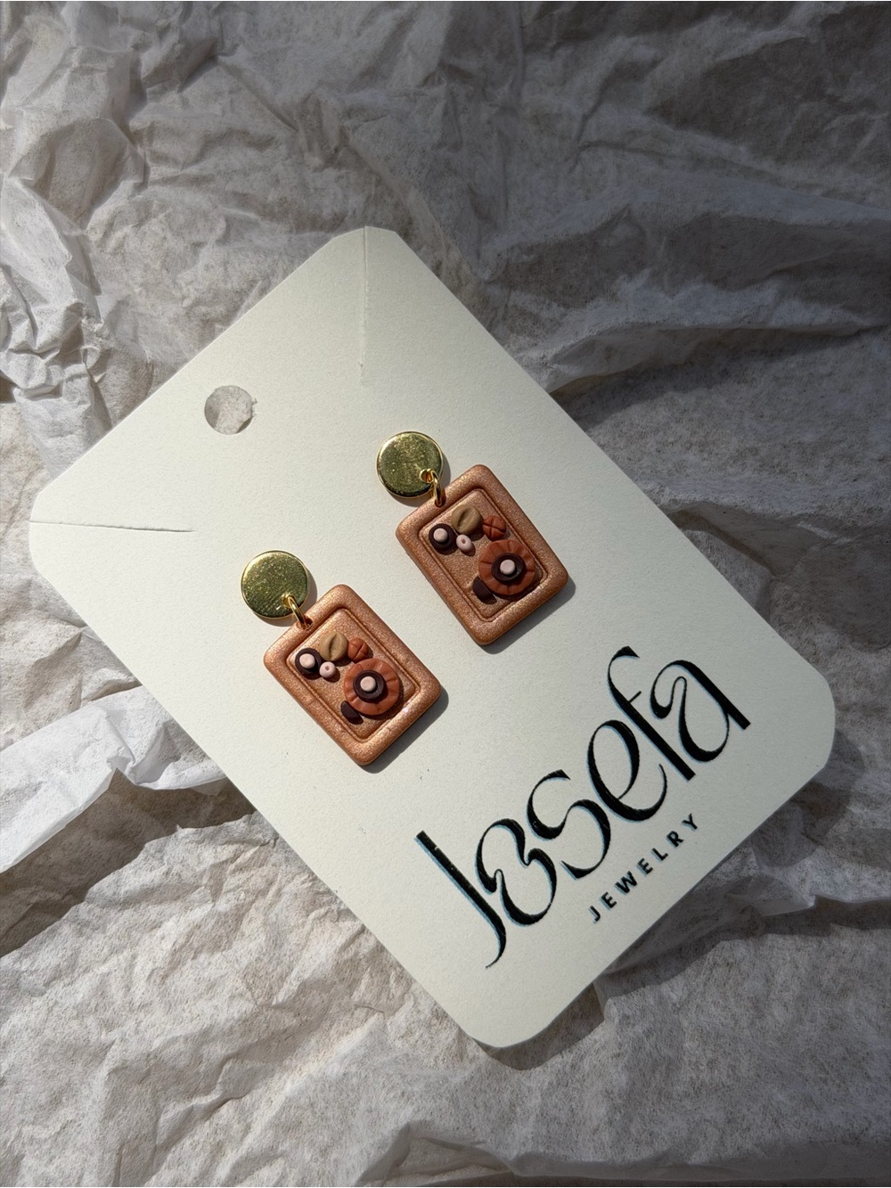 Josefa Gold & Copper Rectangular Drop Earrings — Copper Brown Accents